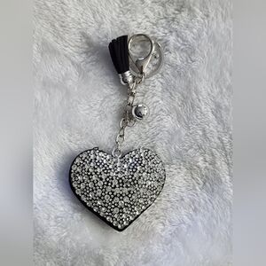 Elegant Black and Silver Heart Keychain Bag Charm